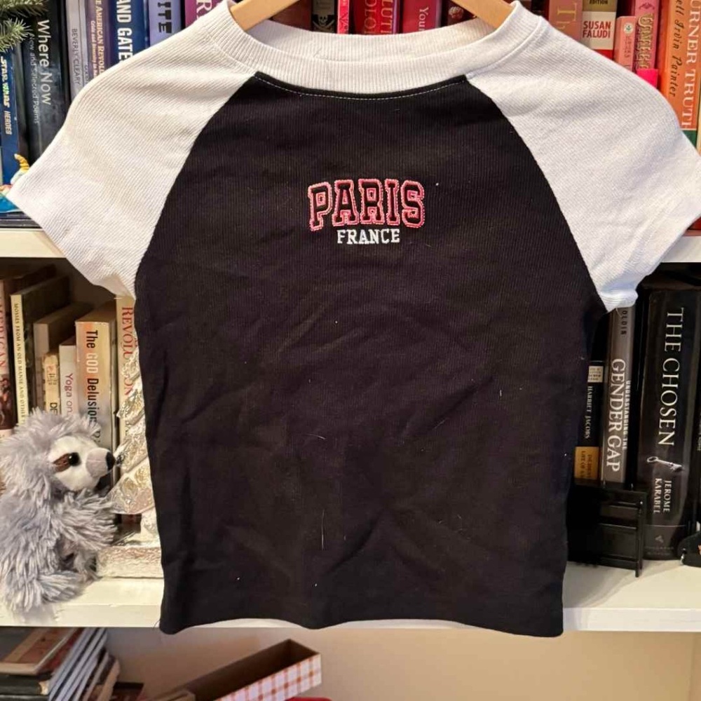 Embroidered PARIS raglan crop t-shirt